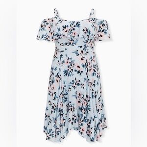 Torrid Mini Gauze Cold Shoulder Skater Blue Floral Dress